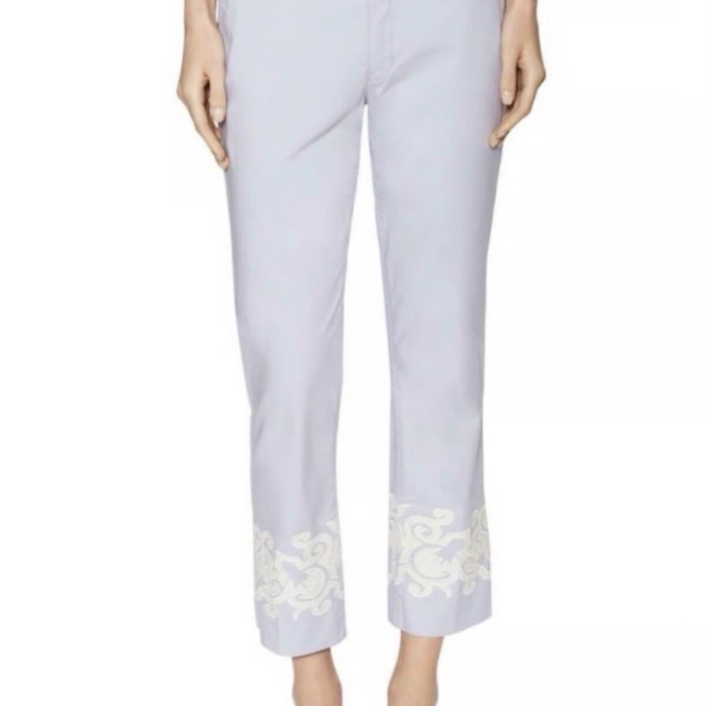 Tory Burch Adrienne light purple embroidered chinos, size 28